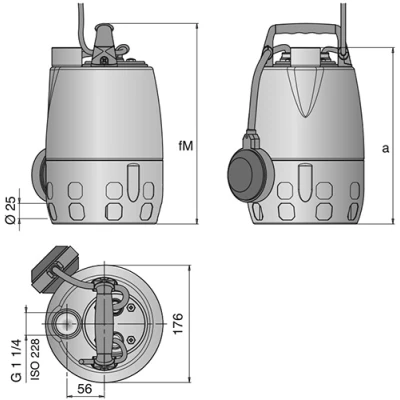 Насос дренажный Calpeda GXVM 25-8 SG погружной, корпус - нержавеющая сталь, мощность - 0.37кВт, напор - 7.8м, производительность - 200л/мин, 220В