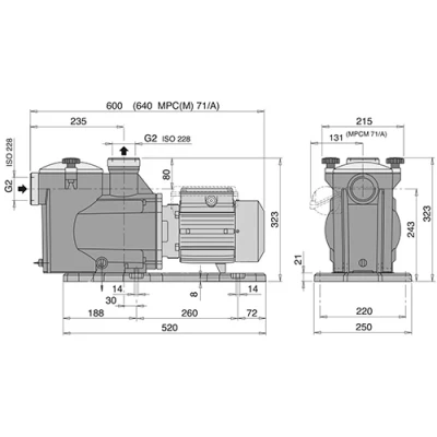 Насос самовсасывающий Calpeda MPC 51/A поверхностный, корпус - термопластик, мощность - 1.1кВт, напор - 11м, производительность - 500л/мин, 220В