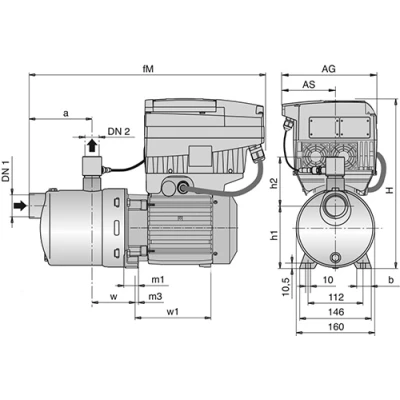 Насосы многоступенчатые Calpeda MXH EI поверхностные, корпус - нержавеющая сталь, мощность - 0.55-7.5кВт, напор - 30-81.5м, производительность - 80-1100л/мин, 380В 2-ой эскиз