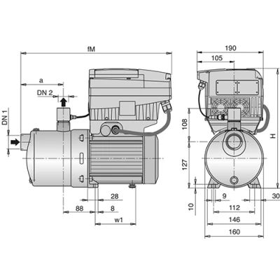 Насосы многоступенчатые Calpeda MXH EI поверхностные, корпус - нержавеющая сталь, мощность - 0.55-7.5кВт, напор - 30-81.5м, производительность - 80-1100л/мин, 380В