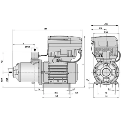 Насосы многоступенчатые Calpeda MXH EI поверхностные, корпус - нержавеющая сталь, мощность - 0.55-7.5кВт, напор - 30-81.5м, производительность - 80-1100л/мин, 380В 3-ий эскиз