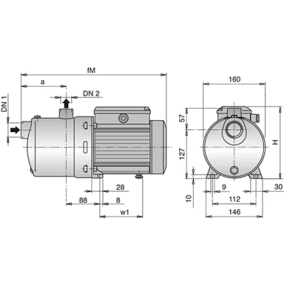 Насосы многоступенчатые Calpeda MXHM поверхностные, корпус - нержавеющая сталь, мощность - 0.25-1.8кВт, напор - 20-65м, производительность - 80-217л/мин, 220В
