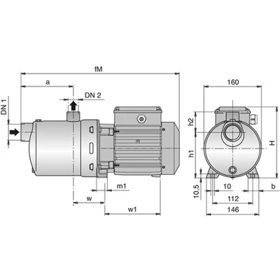 Насосы многоступенчатые Calpeda MXHM поверхностные, корпус - нержавеющая сталь, мощность - 0.25-1.8кВт, напор - 20-65м, производительность - 80-217л/мин, 220В 2-ой эскиз