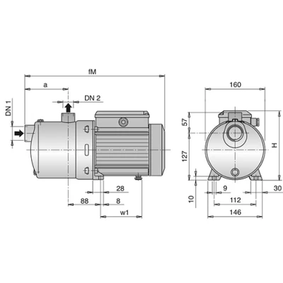 Насосы многоступенчатые Calpeda MXHL поверхностные, корпус - нержавеющая сталь, мощность - 0.25-1.8кВт, напор - 20-65м, производительность - 80-217л/мин, 380В