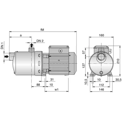 Насосы многоступенчатые Calpeda MXHL поверхностные, корпус - нержавеющая сталь, мощность - 0.25-1.8кВт, напор - 20-65м, производительность - 80-217л/мин, 380В 2-ой эскиз