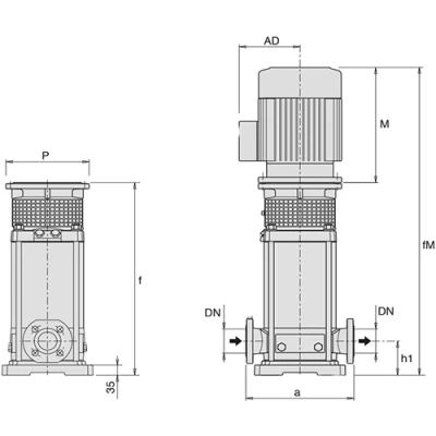 Насосы многоступенчатые Calpeda MXV 80 поверхностные, корпус - нержавеющая сталь, мощность - 4-22кВт, напор - 18-144м, производительность - 1000л/мин, 380В