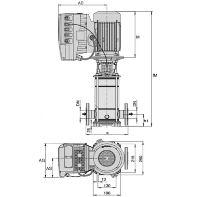 Насосы многоступенчатые Calpeda MXV EI 50 поверхностные, корпус - нержавеющая сталь, мощность - 1.5-18.5кВт, напор - 24.6-232м, производительность - 400-467л/мин, 380В