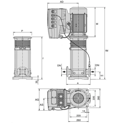 Насосы многоступенчатые Calpeda MXV EI 80 поверхностные, корпус - нержавеющая сталь, мощность - 5.5-22кВт, напор - 36-144м, производительность - 1000л/мин, 380В
