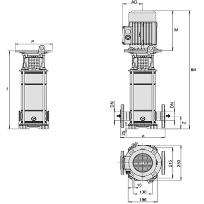 Насосы многоступенчатые Calpeda MXVL 50 поверхностные, корпус - нержавеющая сталь, мощность - 1.1-18.5кВт, напор - 12-246м, производительность - 400-467л/мин, 380В