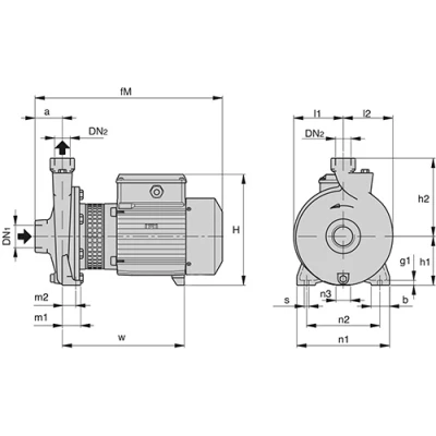 Насосы центробежные, моноблочные Calpeda NM4 25 резьбовые, поверхностные, корпус - чугун, мощность - 0.25-0.75кВт, напор - 6.1-14.5м, производительность - 100-220л/мин, 380В