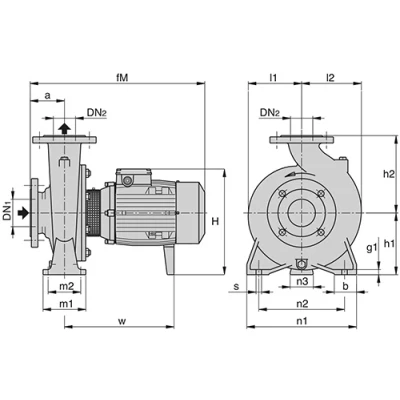 Насосы центробежные, моноблочные Calpeda NM4 40 фланцевые, поверхностные, корпус - чугун, мощность - 0.37-3кВт, напор - 6.1-22.9м, производительность - 350-500л/мин, 380В