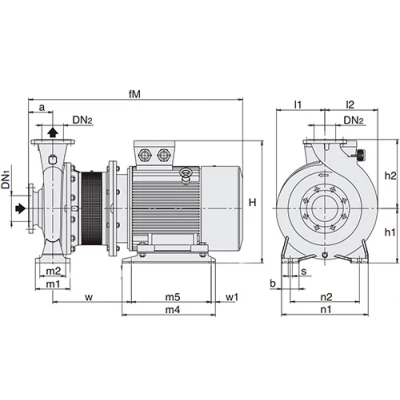 Насосы центробежные, моноблочные Calpeda NMS4 поверхностные, корпус - чугун, мощность - 18.5-55кВт, напор - 27.9-61.4м, производительность - 2200-10000л/мин, 380В