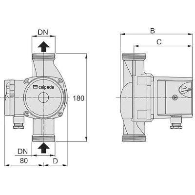 Насос циркуляционный Calpeda NC3 32-80/180 поверхностный, корпус - бронза, мощность - 0.091кВт, напор - 7.3м, производительность - 158л/мин, 220В