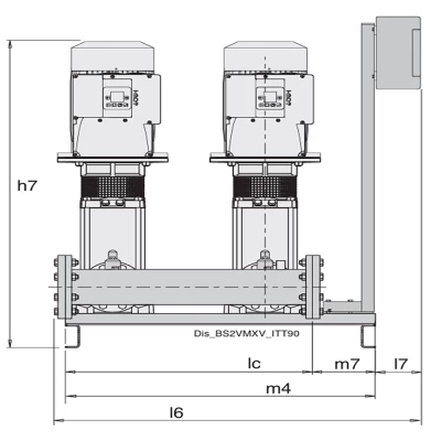Насосная бустерная станция Calpeda BS2F 2 MXV 80-4802/C, параметры одного насоса – мощность - 1500Вт, напор -15.5м, производительность - 1000л/мин, 380В