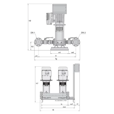 Насосные бустерные станции Calpeda BS2V 2 MXV, мощность - 750-30000Вт, напор - 17-63м, производительность - 75-1916л/мин, 380В