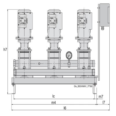 Насосная бустерная станция Calpeda BS3F 3 MXV 80-4805/D, параметры одного насоса - мощность - 15000Вт, напор -44м, производительность - 1000л/мин, 380В