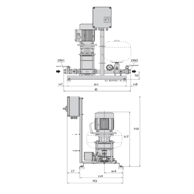 Насосные бустерные станции Calpeda BS1F 1 MXV, мощность - 750-2200Вт, напор - 17-63м, производительность - 75-1000л/мин, 380В