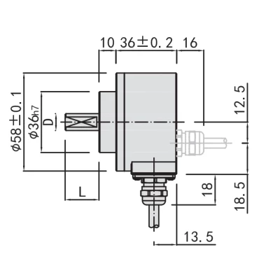 Энкодеры абсолютные LANBAO ENA58S Ду58, сплошной вал - 6-10мм, двоичный код, материал корпуса - алюминиевый сплав, напряжение - 30В, выходной сигнал - SSI/RS-485, IP50-65, кабель - 1-5м
