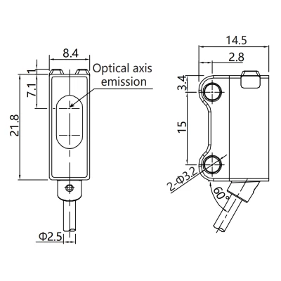 Датчик оптический LANBAO PST-DC25DPCR, прямоугольный, материал корпуса - пластик, красный свет - 640нм, выход - PNP, настройка - NC, рабочая дистанция - 25см, напряжение - 30В, IP67, кабель - 2м