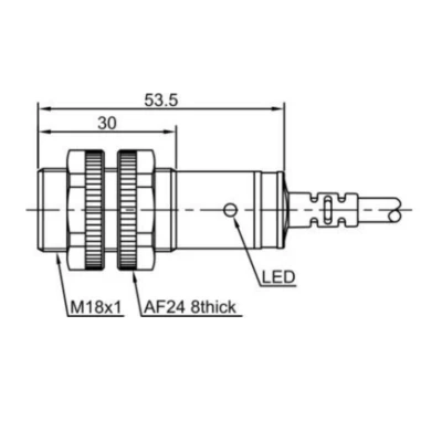 Датчик оптический LANBAO PR18S-DM3DPR, цилиндрический, материал корпуса - пластик, инфракрасный светодиод - 880нм, выход - PNP, настройка - NO/NC, рабочая дистанция - 3м, напряжение - 30В, IP67, кабель - 2м
