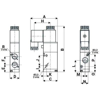 Пневмораспределитель DN.ru 3V210-06-NC DC24V присоединение 1/8″ с односторонним ЭМУ