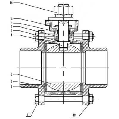 Кран шаровой DN.ru BV3232P(3pc)-FP-W-ISO-H Ду25 Ру63 полнопроходной под приварку, корпус - нержавеющая сталь 316, уплотнение - PTFE, с пневмоприводом PA-SA-083