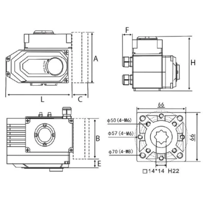 Электропривод четвертьоборотный DN.ru QT-N-005EM-A1-220VAC-У1 c датчиком обратной связи и входным управляющим сигналом 4-20 мА AOX