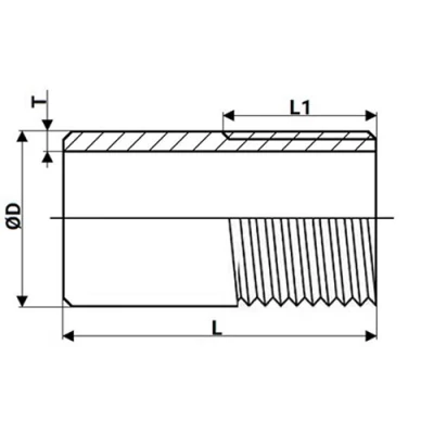 Ниппель DN.ru Н-304-W-НР 3/4″ Ду20 Ру20, корпус - нержавеющая сталь AISI 304, присоединение - под приварку/наружная резьба, тип резьбы - BSPT