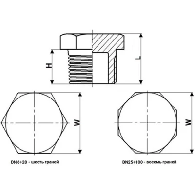 Заглушка DN.ru З-304-НР 1/8″ Ду6 Ру20, корпус - нержавеющая сталь AISI 304, присоединение - наружная резьба, тип резьбы - BSPT