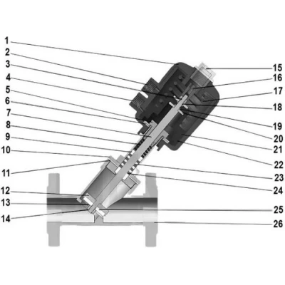Клапан отсечной пневматический DN.ru VSP3241P-F-1PNC Ду32 Ру25, корпус - нержавеющая сталь CF8M (AISI 316), корпус привода - пластик, с пневмораспределителем DN.ru 3V210-08-NC AC220V