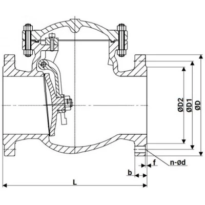 Клапан обратный 19с53нж DN.ru VCT2121-F Ду125 Ру40 фланцевый, поворотный, корпус - низкоуглеродистая сталь, затвор - низкоуглеродистая сталь