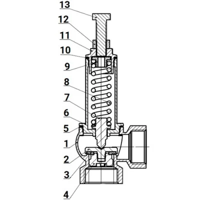 Клапан предохранительный пружинный DN.ru 617-617-PTFE-T Ду25 Ру16 корпус - латунь CW617N, материал запорного органа - латунь CW617N, уплотнение - PTFE, тип присоединения - резьбовой