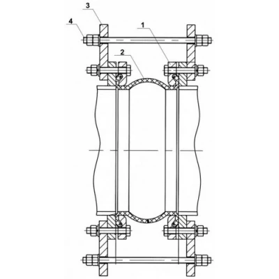 Компенсаторы резиновые DN.ru CRL-E25-F Ду32-300 Ру25, резиновая вставка (корпус) - EPDM, тип присоединения - фланцевый, материал фланцев - сталь углеродистая оцинкованная, со скользящими фланцами и ограничителями хода