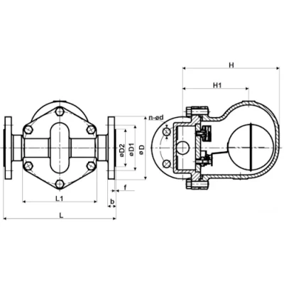 Конденсатоотводчик поплавковый DN.ru STF1331-F Ду50 Ру16 фланцевый, корпус - чугун GGG40