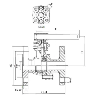 Кран шаровой DN.ru BV3232P(2pc)-FP-F-ISO-H Ду100 Ру16, корпус - нержавеющая сталь 316, уплотнение - PTFE, полнопроходной фланцевый с ISO-фланцем и рукояткой, 17х17, F07/F10
