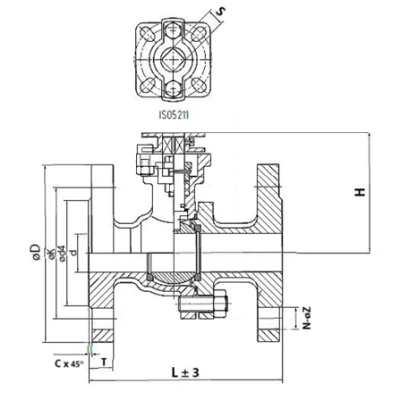Кран шаровой DN.ru BV3232P(2pc)-FP-F-ISO-H Ду150 Ру16, 24х24, фланцевый, полнопроходной, нержавеющая сталь SS316, уплотнение - PTFE, с пневмоприводом PA-DA-140 и пневмораспределителем 4М310-08 24В NAMUR