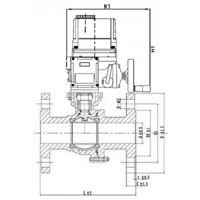 Кран шаровой DN.ru BV3232P(2pc)-FP-F-ISO-H Ду40 Ру40 полнопроходной двухходовой, нержавеющая сталь 316, фланцевый, уплотнение - PTFE, с электроприводом QT-EX-010EM-O2-24VDC-У1
