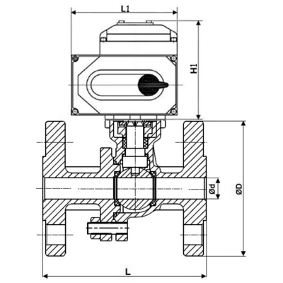 Краны шаровые DN.ru BV3232P(2pc)-FP-F-ISO-H WDVF Ду50-125 Ру40/16 полнопроходные, фланцевые, корпус - нержавеющая сталь 316, уплотнение - PTFE, с электроприводом QT-N-EM-O1-24VDC-У1
