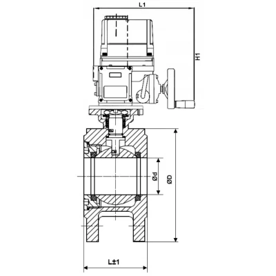 Краны шаровые DN.ru BV3232P-FP-Fb-ISO-H WDVF Ду50 Ру16 полнопроходные, межфланцевые, корпус - нержавеющая сталь 316, уплотнение - PTFE, с электроприводом DN.ru QT-EX-EM-O2-380VAC-У1