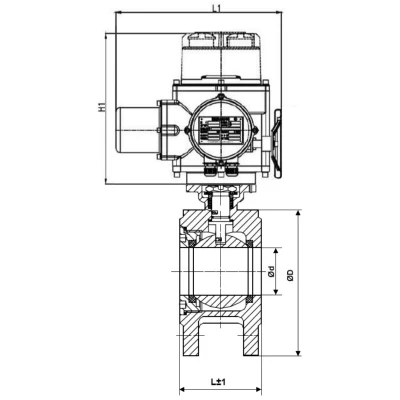 Краны шаровые DN.ru BV3232P-FP-Fb-ISO-H WDVF Ду50-100 Ру16 полнопроходные, межфланцевые, корпус - нержавеющая сталь 316, уплотнение - PTFE, с электроприводом DN.ru QT-EX-M-O2-380VAC-У1
