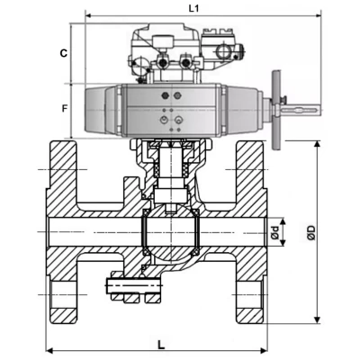 Краны шаровые DN.ru BV3232P(2pc)-FP-F-ISO-H WDVF Ду80-100 Ру16 полнопроходные, фланцевые, корпус - нержавеющая сталь 316, уплотнение - PTFE, с пневмоприводом PA-DA-105-1 и электропневматическим поворотным позиционером YT-1000RSN без обратной связи