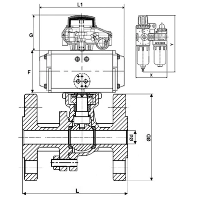 Краны шаровые DN.ru BV3232P(2pc)-FP-F-ISO-H WDVF Ду50-200 Ру40/16 полнопроходные, фланцевые, корпус - нержавеющая сталь 316, уплотнение - PTFE, с пневмоприводом PA-DA, пневмораспределителем 4М310-08 220В NAMUR, БКВ APL-410N EX и БПВ AFC2000