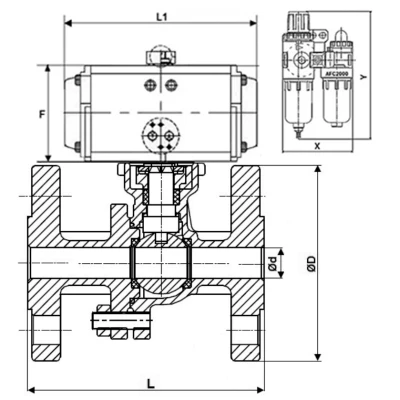 Краны шаровые DN.ru BV3232P(2pc)-FP-F-ISO-H WDVF Ду50-200 Ру40/16 полнопроходные, фланцевые, корпус - нержавеющая сталь 316, уплотнение - PTFE, с пневмоприводом PA-DA, пневмораспределителем 4М310-08 220В NAMUR и БПВ AFC2000