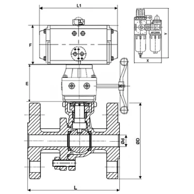 Краны шаровые DN.ru BV3232P(2pc)-FP-F-ISO-H WDVF Ду50-200 Ру40/16 полнопроходные, фланцевые, корпус - нержавеющая сталь 316, уплотнение - PTFE, с пневмоприводом PA-DA, пневмораспределителем 4V320-10 220В NAMUR, БПВ AFC2000 и ручным дублером MON