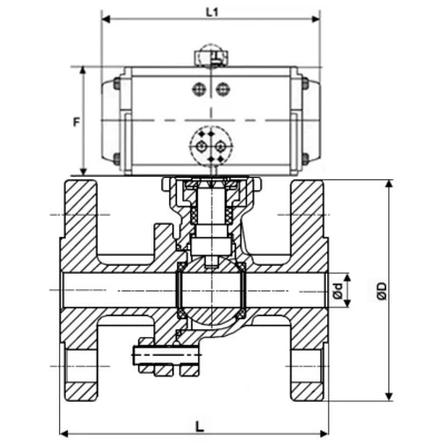 Краны шаровые DN.ru BV3232P(2pc)-FP-F-ISO-H WDVF Ду50 Ру40 полнопроходные, фланцевые, корпус - нержавеющая сталь 316, уплотнение - PTFE, с пневмоприводом PA-SA и магнитным переключателем ALS200D