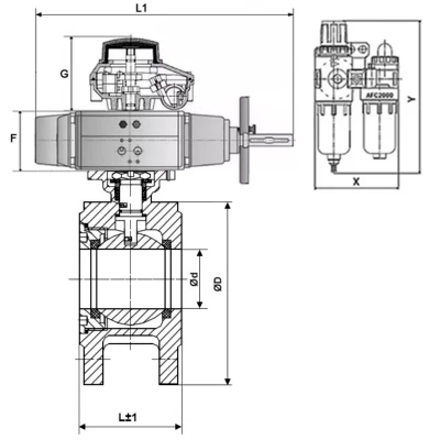 Краны шаровые DN.ru BV3232P-FP-Fb-ISO-H WDVF Ду80-100 Ру16 полнопроходные, межфланцевые, корпус - нержавеющая сталь 316, уплотнение - PTFE, с пневмоприводом PA-DA-105-1, пневмораспределителем 4V320-08 220В NAMUR, БКВ APL-210N и БПВ AFC2000