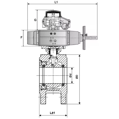 Краны шаровые DN.ru BV3232P-FP-Fb-ISO-H WDVF Ду80-100 Ру16 полнопроходные, межфланцевые, корпус - нержавеющая сталь 316, уплотнение - PTFE, с пневмоприводом PA-DA-105-1 и БКВ APL-410N EX