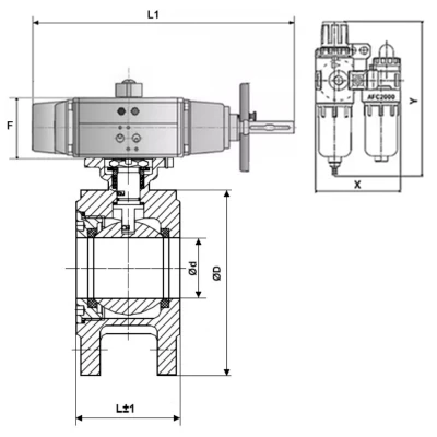 Краны шаровые DN.ru BV3232P-FP-Fb-ISO-H WDVF Ду80-100 Ру16 полнопроходные, межфланцевые, корпус - нержавеющая сталь 316, уплотнение - PTFE, с пневмоприводом PA-DA-105-1, пневмораспределителем 4V320-10 220В NAMUR и БПВ AFC2000