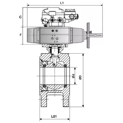 Краны шаровые DN.ru BV3232P-FP-Fb-ISO-H WDVF Ду80-100 Ру16 полнопроходные, межфланцевые, корпус - нержавеющая сталь 316, уплотнение - PTFE, с пневмоприводом PA-DA-105-1 и электропневматическим поворотным позиционером YT-1000RSN без обратной связи