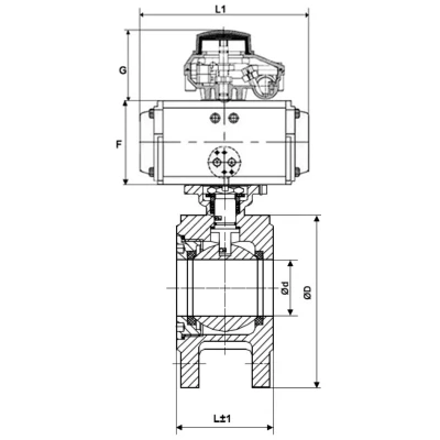 Краны шаровые DN.ru BV3232P-FP-Fb-ISO-H WDVF Ду50-100 Ру16 полнопроходные, межфланцевые, корпус - нержавеющая сталь 316, уплотнение - PTFE, с пневмоприводом PA-SA, пневмораспределителем 4V320-10 220В NAMUR и БКВ APL-210N